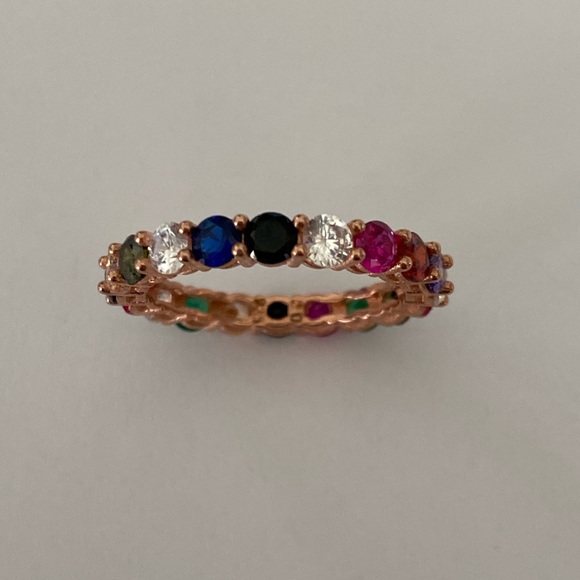 925 silver band ring round cz rose gold plated - Picture 5 of 7